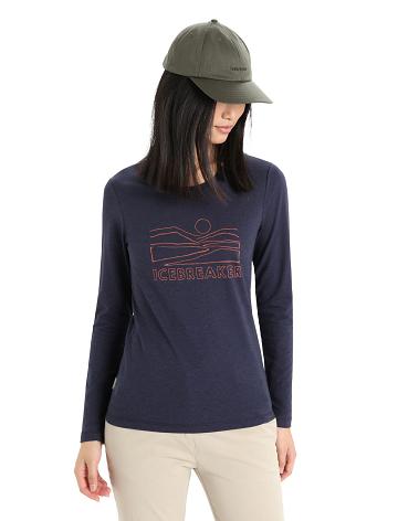 Midnight Navy Women's Icebreaker Merino Central Classic T-Shirt Sunset Long Sleeve | USA 1633XYUF